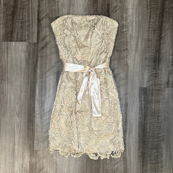 Cache Strapless Floral Lace Dress with Satin Sash - 0 - Picture 1 of 6